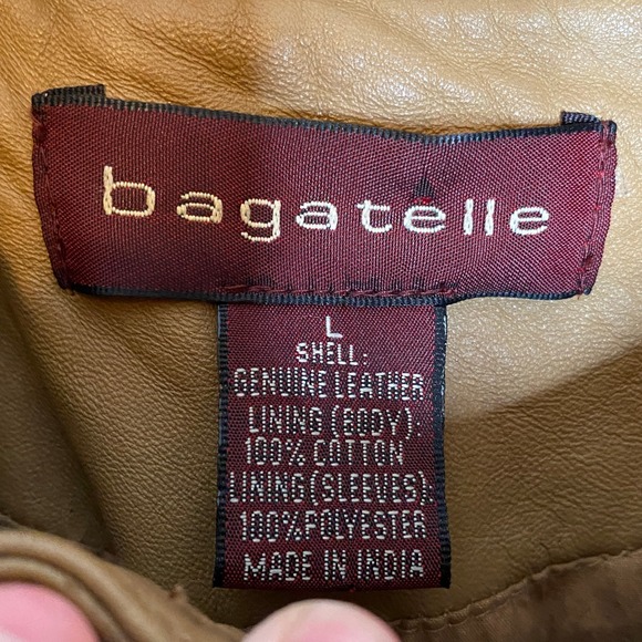 Bagatelle Womens Soft Leather Bomber Jacket Size Large Camel Tan Full Zip Biker - Picture 7 of 13